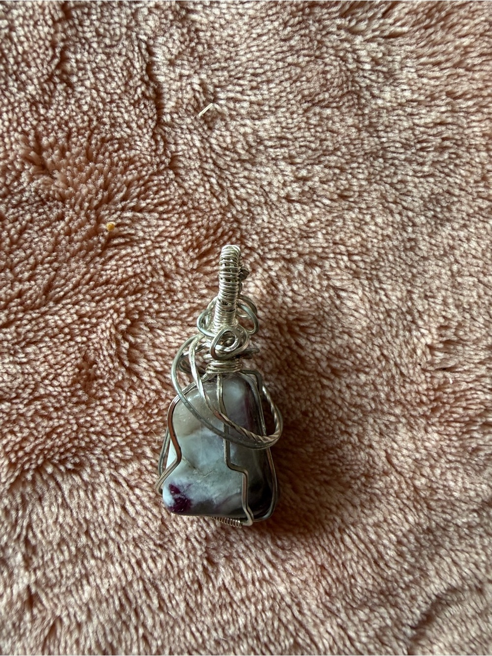 Handcrafted Silver Wire Wrapped White and Purple Stone Pendant